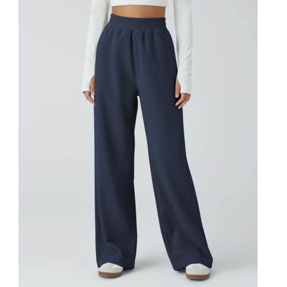 Halara Corduroy Wide Leg Pants Medium Tall Navy Blue Casual Loungewear Cozy